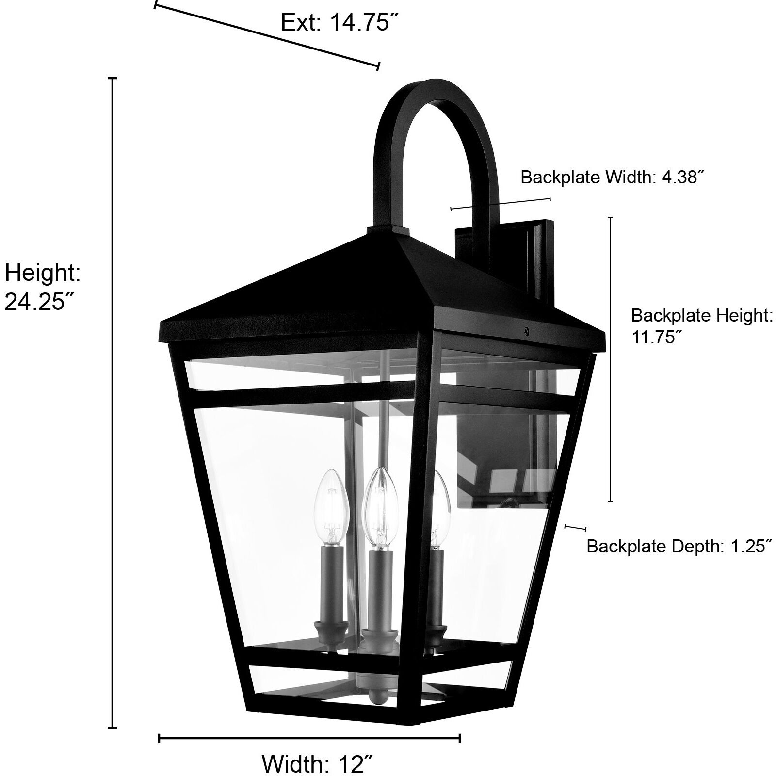 Seager 3 Light 24.25 inch Textured Black Outdoor Wall Sconce